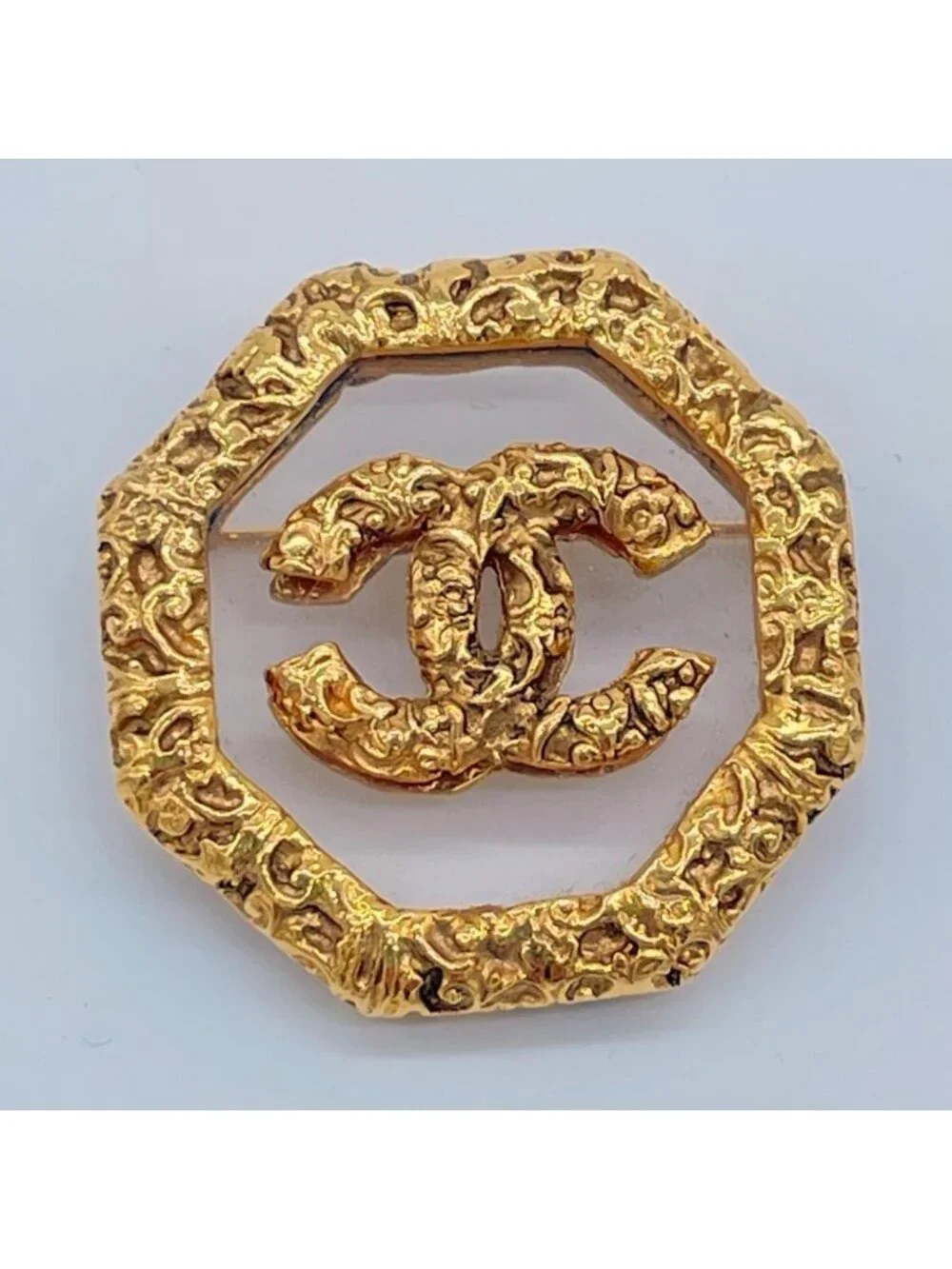 Chanel Brooch CC Logo Lava Gold
